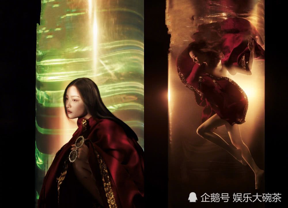 倪妮很适合拍硬照，水中大片既复古又彰显高级质感，太迷人了