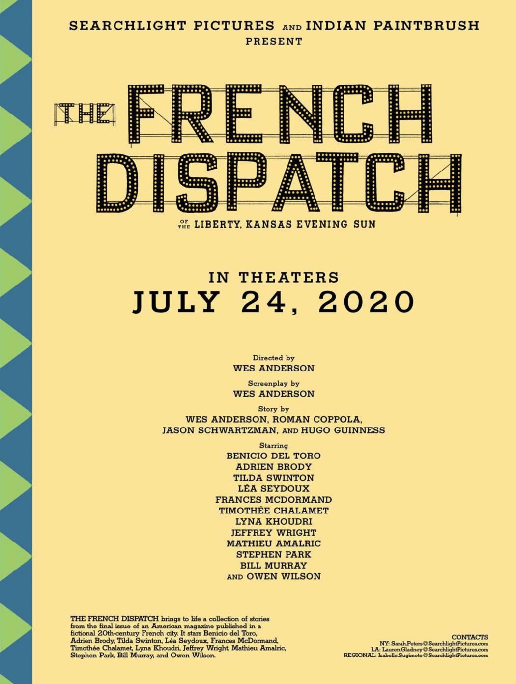 韦斯·安德森新片《法兰西特派》定档 7月北美上映
