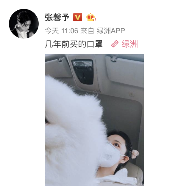 张馨予戴口罩抱狗狗出门 戴粉色毛绒发卡打扮少女